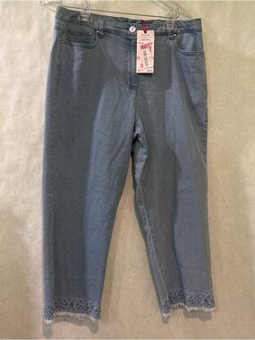Ruby Rd. Light Blue Cropped Embroidered Hem Jeans